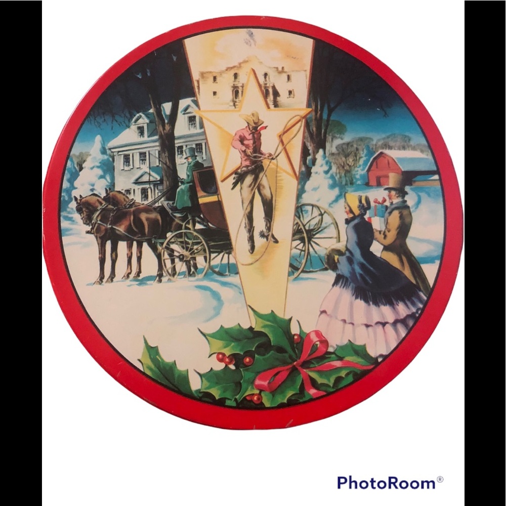 Vintage Christmas Holiday Fruit Cake Tin Collin Street Bakery Texas